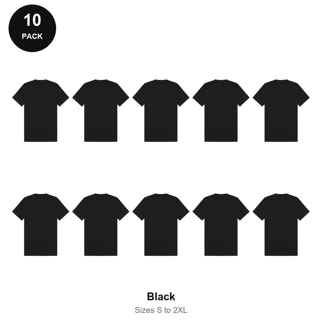 Mens Plain T-Shirts 10 Pack - 100% ringspun cotton 150gsm, Sizes S-2XL - Black