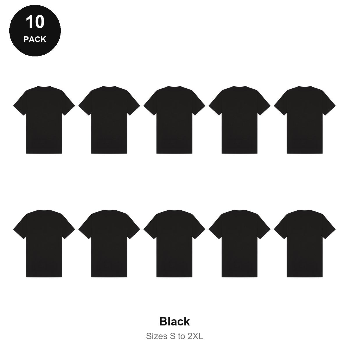 Mens Plain T-Shirts 10 Pack - 100% ringspun cotton 150gsm, Sizes S-2XL - Black