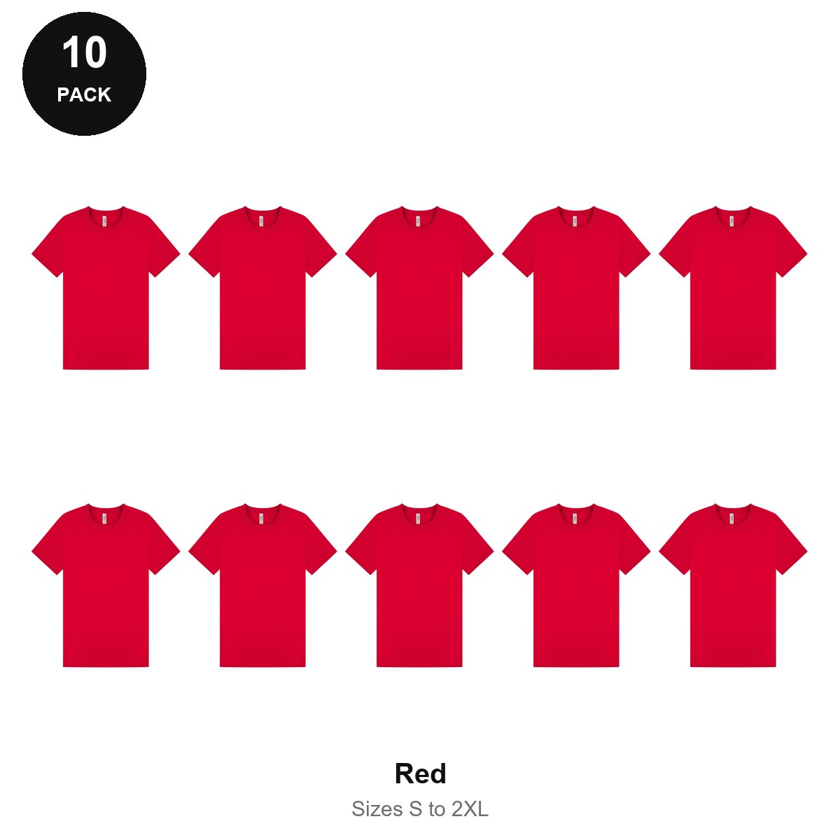 Mens Plain T-Shirts 10 Pack - 100% ringspun cotton 150gsm, Sizes S-2XL - Red
