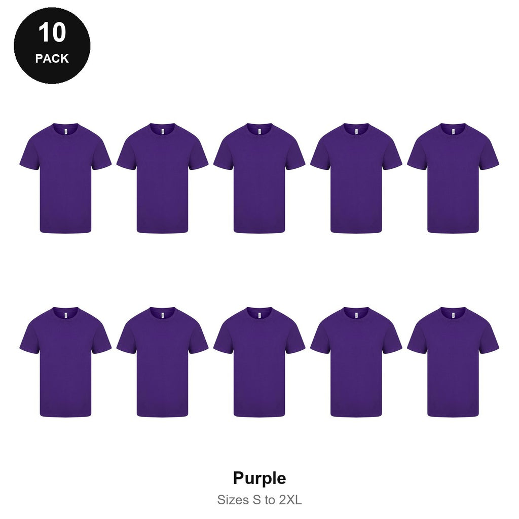 Mens Plain T-Shirts 10 Pack - 100% ringspun cotton 150gsm, Sizes S-2XL - Purple