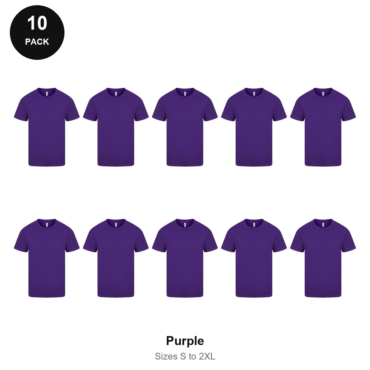 Mens Plain T-Shirts 10 Pack - 100% ringspun cotton 150gsm, Sizes S-2XL - Purple