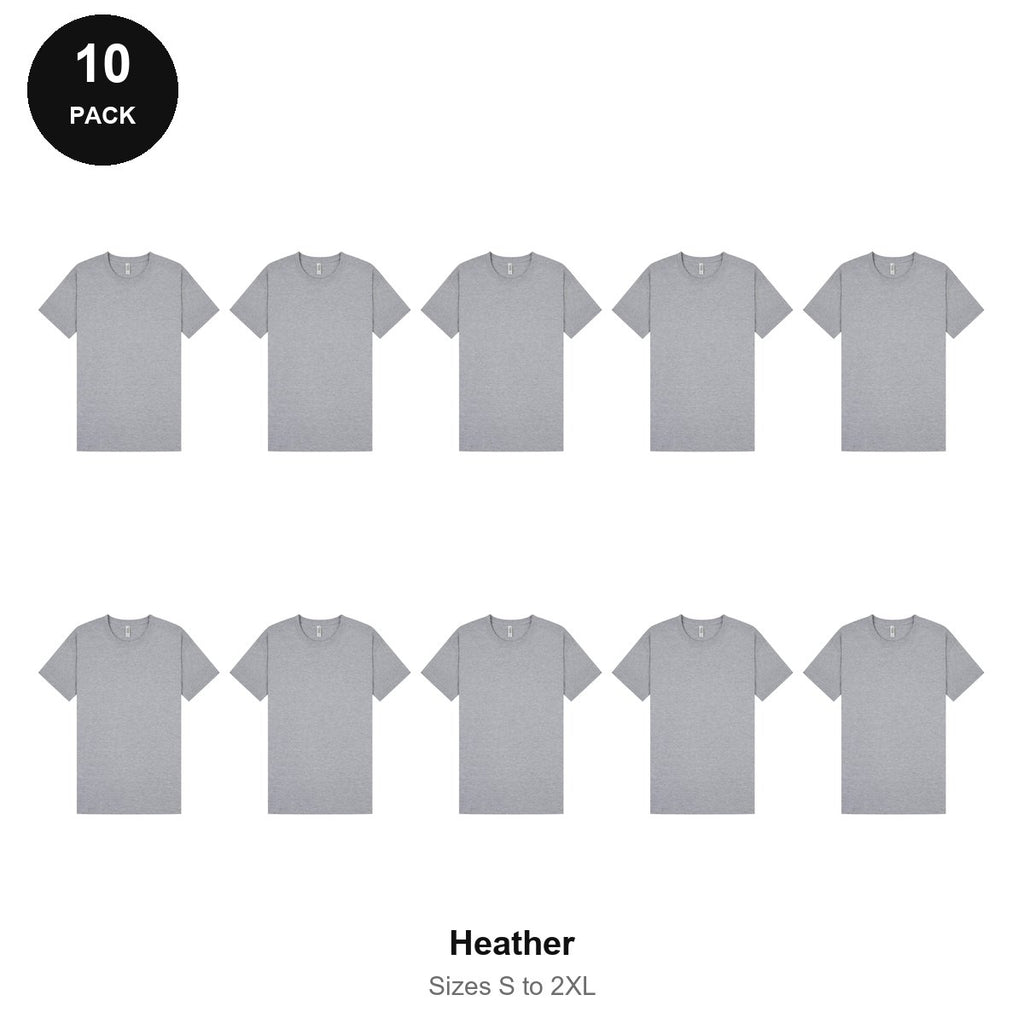 Mens Plain T-Shirts 10 Pack - 100% ringspun cotton 150gsm, Sizes S-2XL - Heather