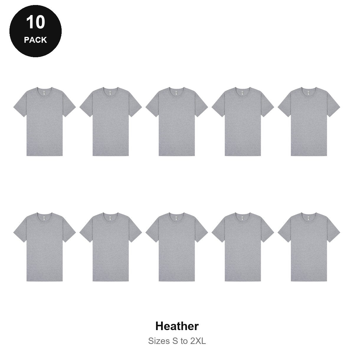 Mens Plain T-Shirts 10 Pack - 100% ringspun cotton 150gsm, Sizes S-2XL - Heather