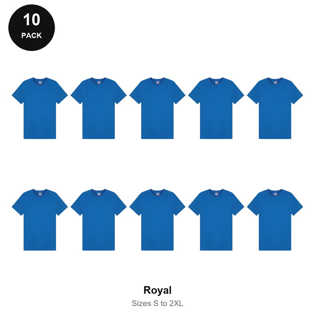 Mens Plain T-Shirts 10 Pack - 100% ringspun cotton 150gsm, Sizes S-2XL - Royal