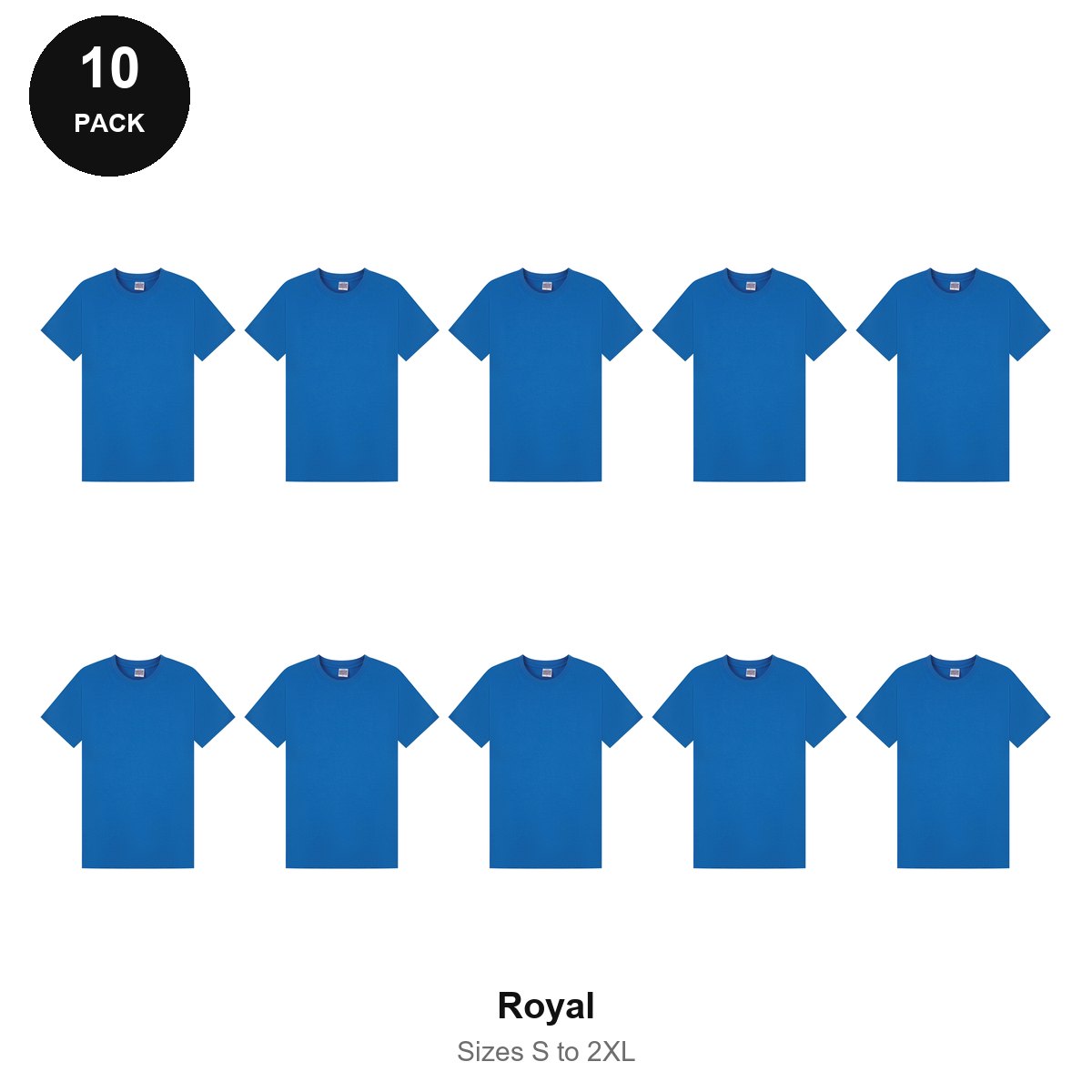 Mens Plain T-Shirts 10 Pack - 100% ringspun cotton 150gsm, Sizes S-2XL - Royal