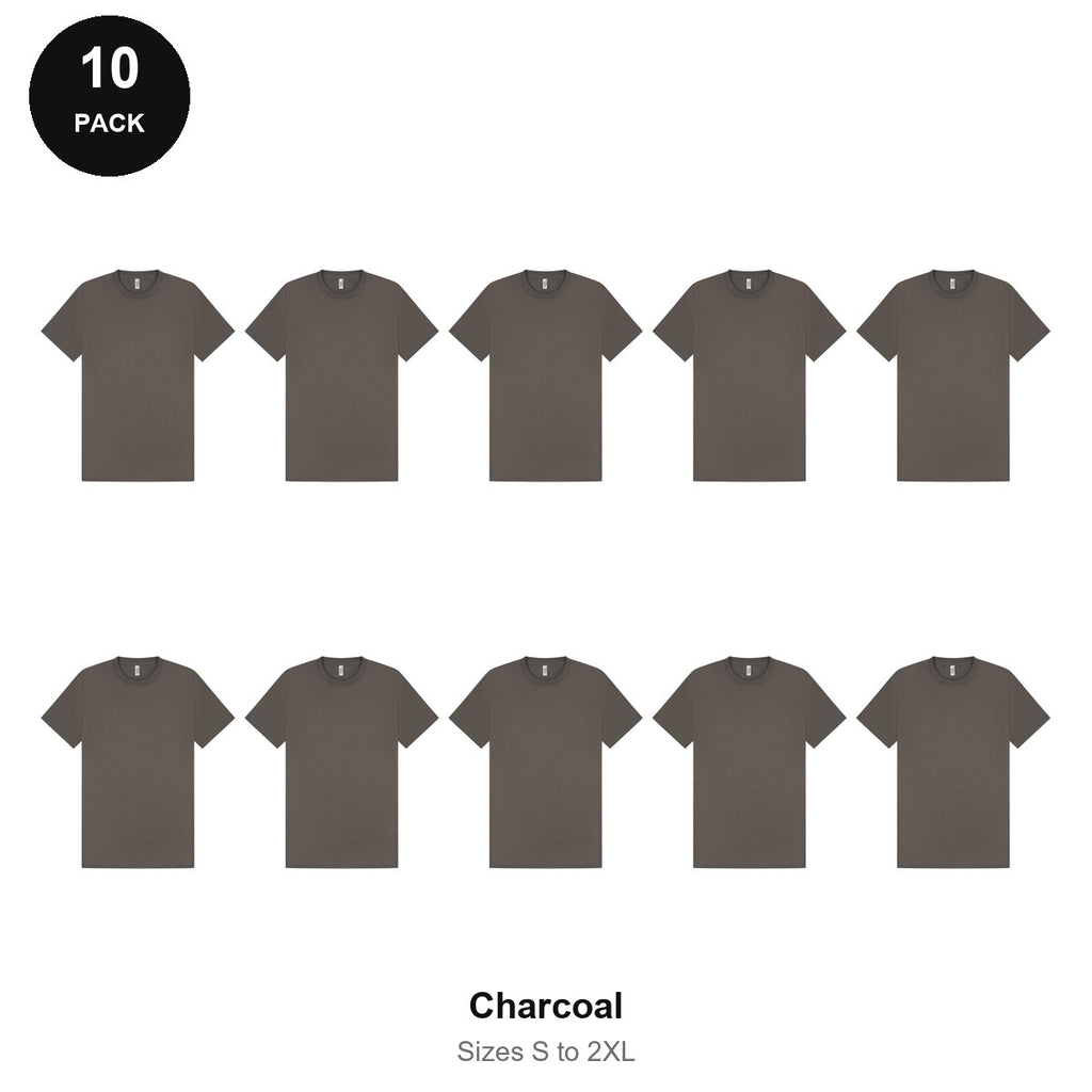 Mens Plain T-Shirts 10 Pack - 100% ringspun cotton 150gsm, Sizes S-2XL - Charcoal