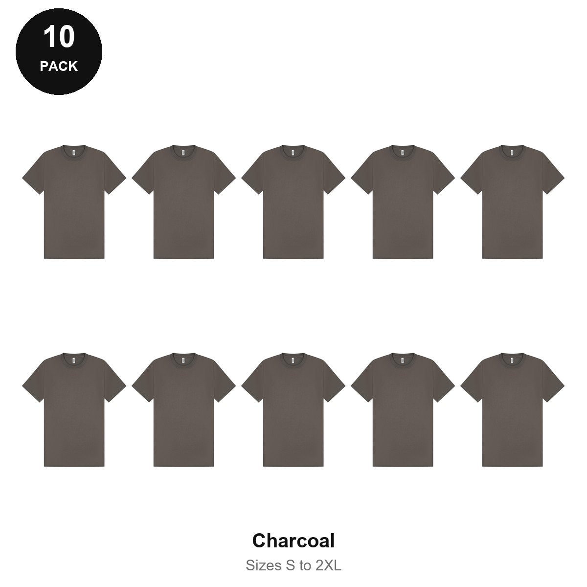 Mens Plain T-Shirts 10 Pack - 100% ringspun cotton 150gsm, Sizes S-2XL - Charcoal