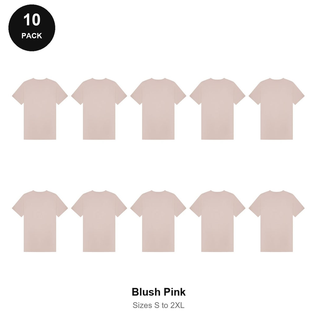 Mens Plain T-Shirts 10 Pack - 100% ringspun cotton 150gsm, Sizes S-2XL - Blush Pink
