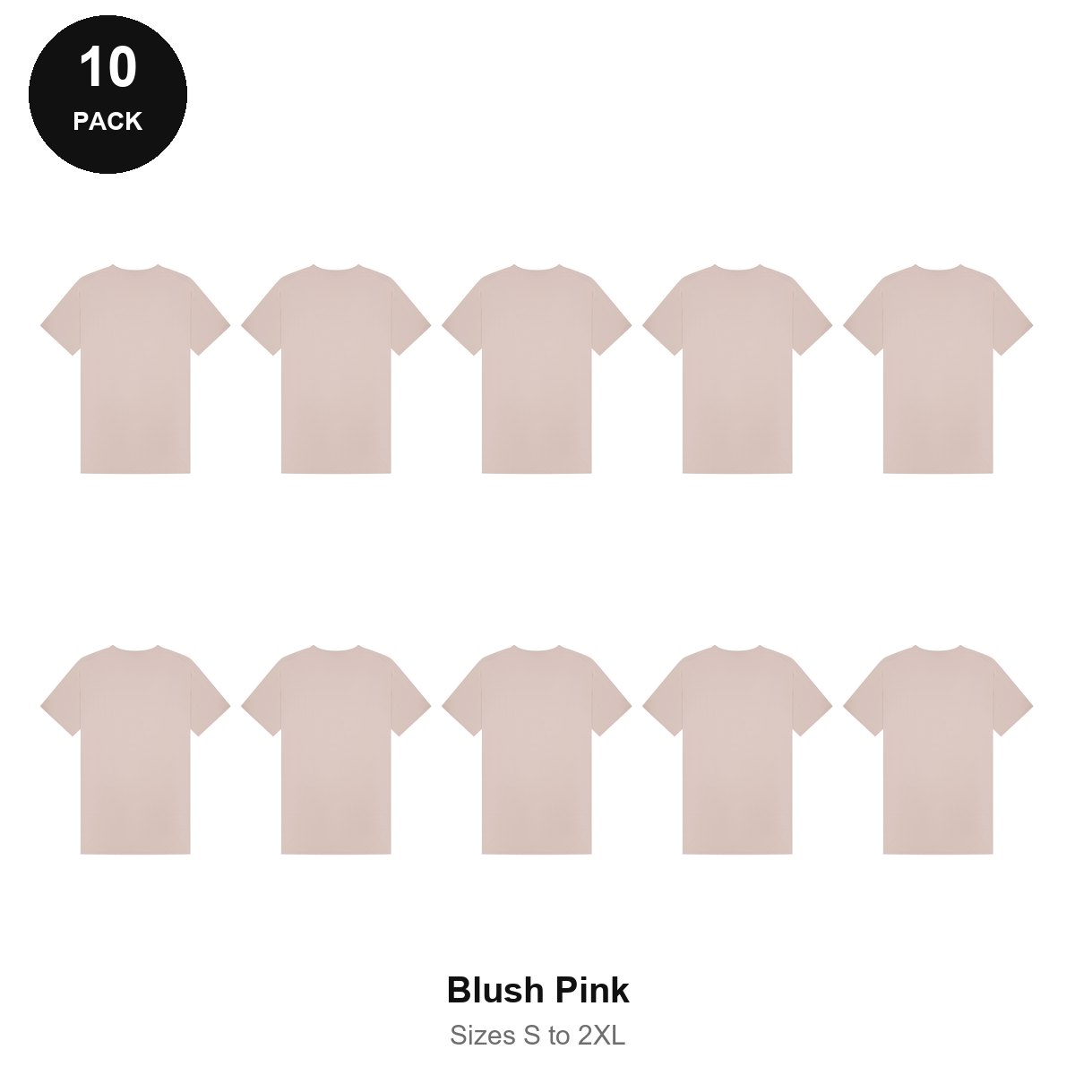 Mens Plain T-Shirts 10 Pack - 100% ringspun cotton 150gsm, Sizes S-2XL - Blush Pink