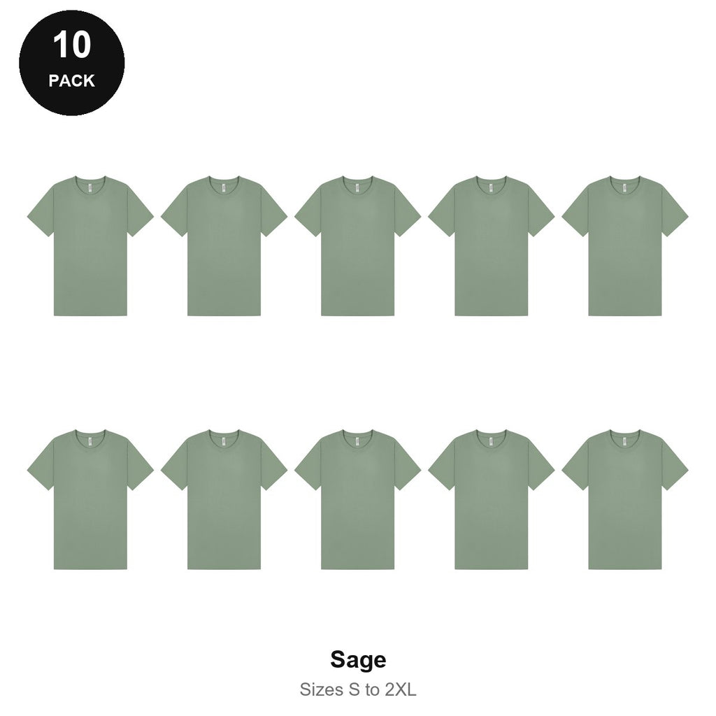 Mens Plain T-Shirts 10 Pack - 100% ringspun cotton 150gsm, Sizes S-2XL - Sage