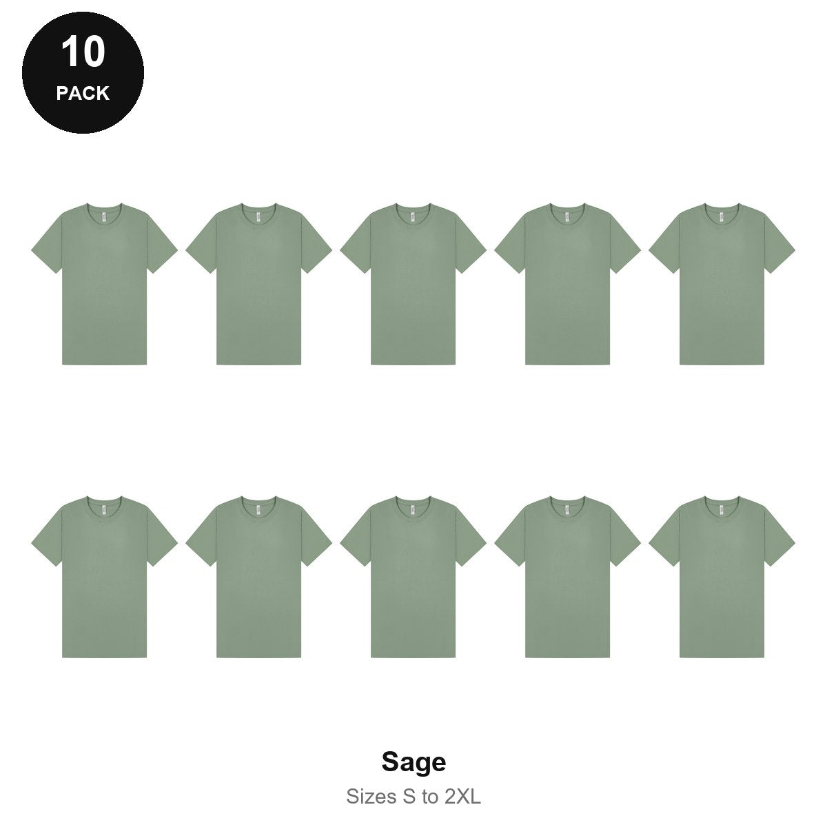 Mens Plain T-Shirts 10 Pack - 100% ringspun cotton 150gsm, Sizes S-2XL - Sage