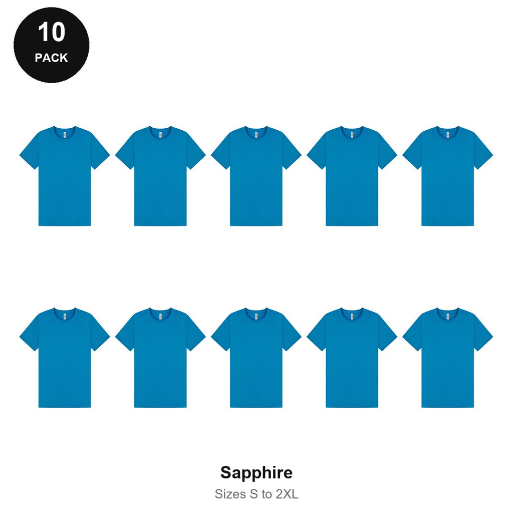 Mens Plain T-Shirts 10 Pack - 100% ringspun cotton 150gsm, Sizes S-2XL - Sapphire