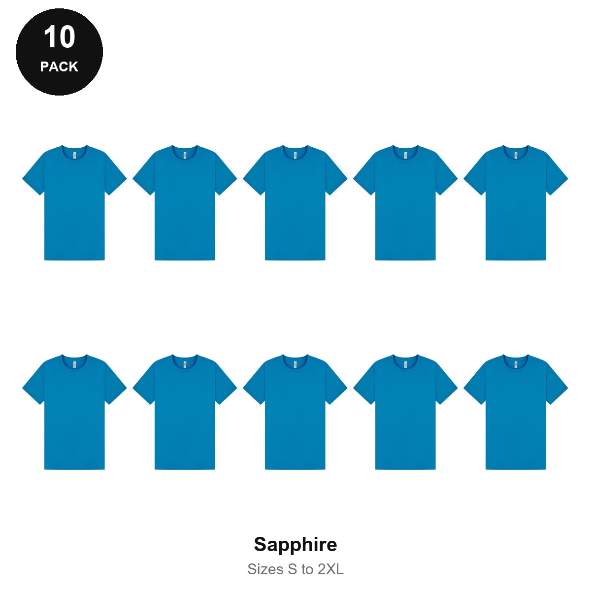 Mens Plain T-Shirts 10 Pack - 100% ringspun cotton 150gsm, Sizes S-2XL - Sapphire