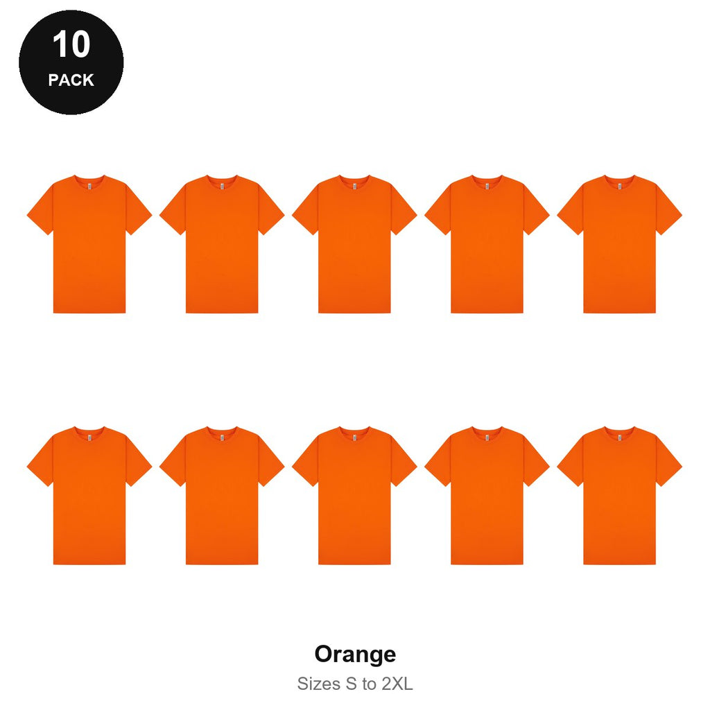 Mens Plain T-Shirts 10 Pack - 100% ringspun cotton 150gsm, Sizes S-2XL - Orange