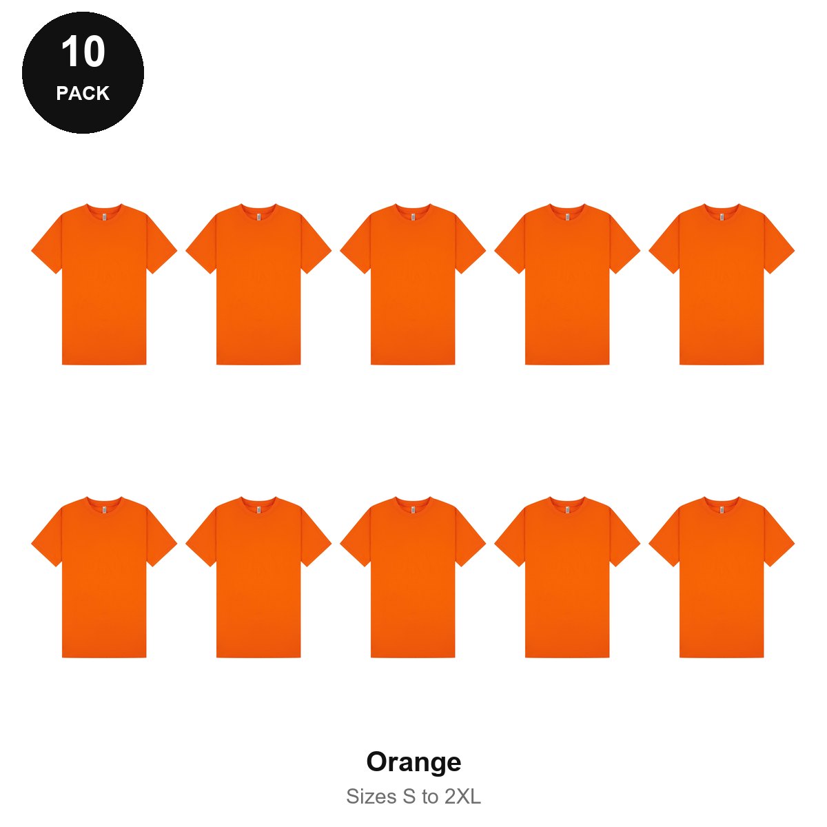 Mens Plain T-Shirts 10 Pack - 100% ringspun cotton 150gsm, Sizes S-2XL - Orange