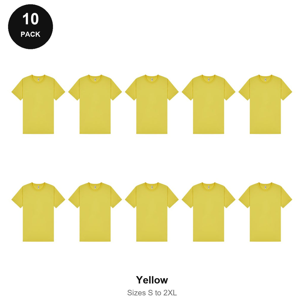 Mens Plain T-Shirts 10 Pack - 100% ringspun cotton 150gsm, Sizes S-2XL - Yellow