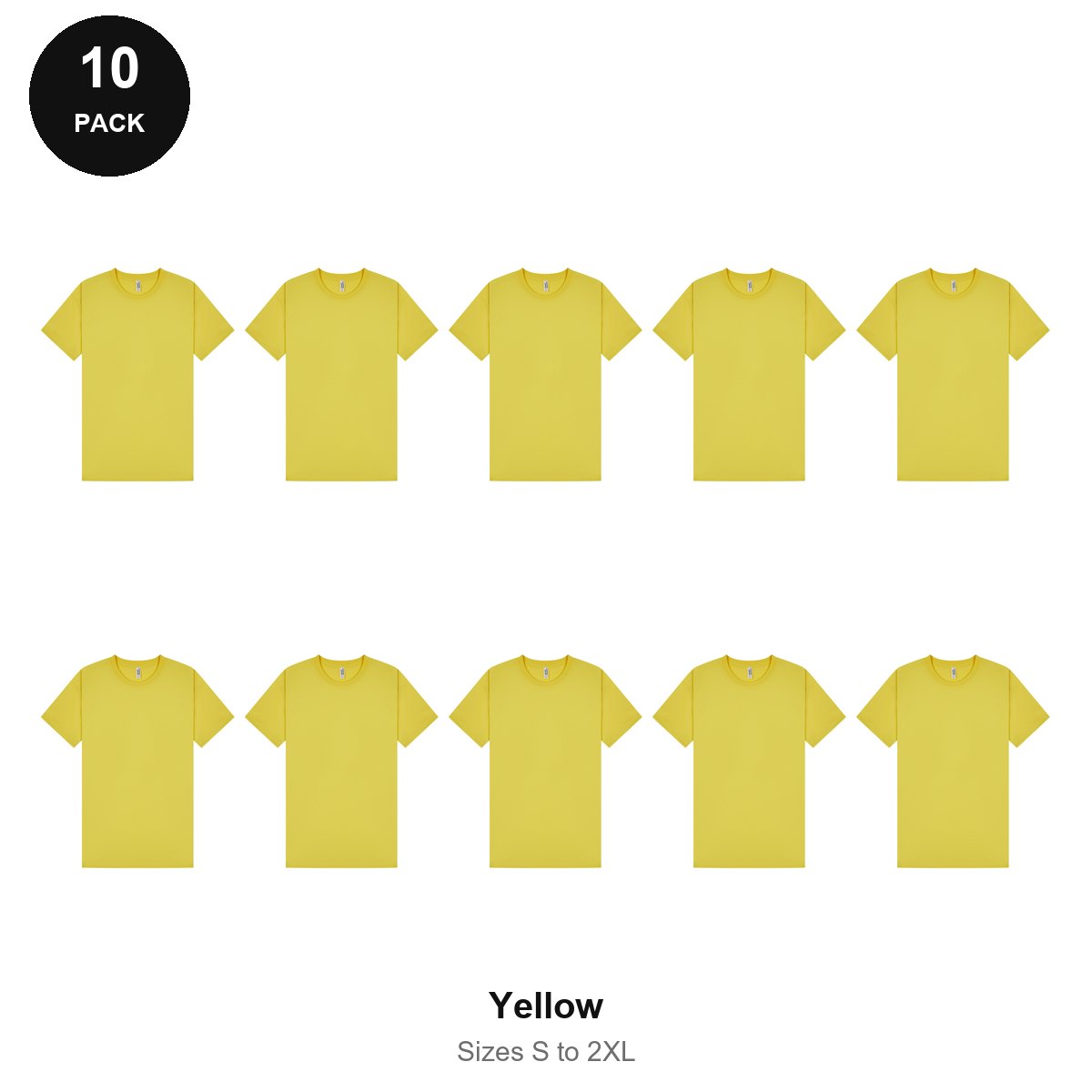 Mens Plain T-Shirts 10 Pack - 100% ringspun cotton 150gsm, Sizes S-2XL - Yellow