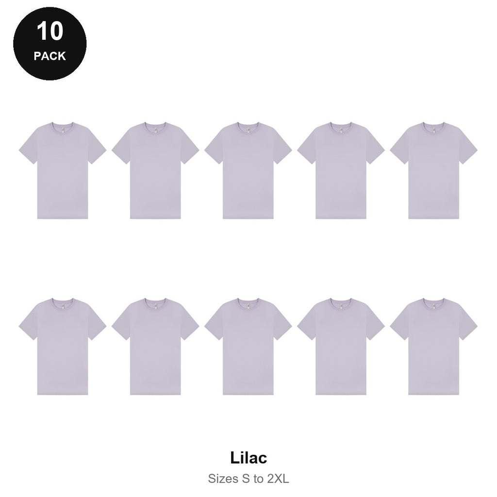 Mens Plain T-Shirts 10 Pack - 100% ringspun cotton 150gsm, Sizes S-2XL - Lilac