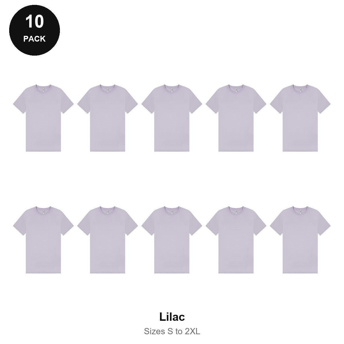 Mens Plain T-Shirts 10 Pack - 100% ringspun cotton 150gsm, Sizes S-2XL - Lilac