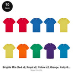 Mens Plain T-Shirts 10 Pack - 100% ringspun cotton 150gsm, Sizes S-2XL - Brights Mix (Red x2, Royal x2, Yellow x2, Orange, Kelly Green, Purple, Sapphire)