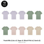 Mens Plain T-Shirts 10 Pack - 100% ringspun cotton 150gsm, Sizes S-2XL - Pastel Mix (Lilac x3, Sage x3, Blush Pink x2, Sand x2)