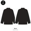 Long Sleeve Polo Shirts 2 Pack - 65% polyester / 35% cotton pique 200gsm, Sizes S-2XL - Black
