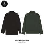Long Sleeve Polo Shirts 2 Pack - 65% polyester / 35% cotton pique 200gsm, Sizes S-2XL - Black + Forest Green