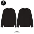 Mens Sweatshirts 2 Pack - 80% cotton / 20% polyester brushed-back fleece 280gsm, Sizes S-2XL - Black
