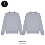 Mens Sweatshirts 2 Pack - 80% cotton / 20% polyester brushed-back fleece 280gsm, Sizes S-2XL - Sport Grey
