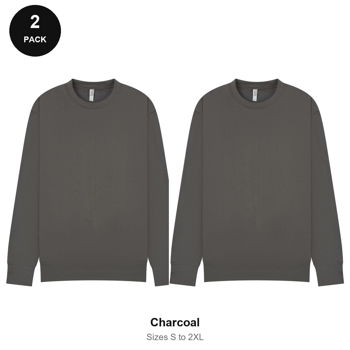 Mens Sweatshirts 2 Pack - 80% cotton / 20% polyester brushed-back fleece 280gsm, Sizes S-2XL - Charcoal