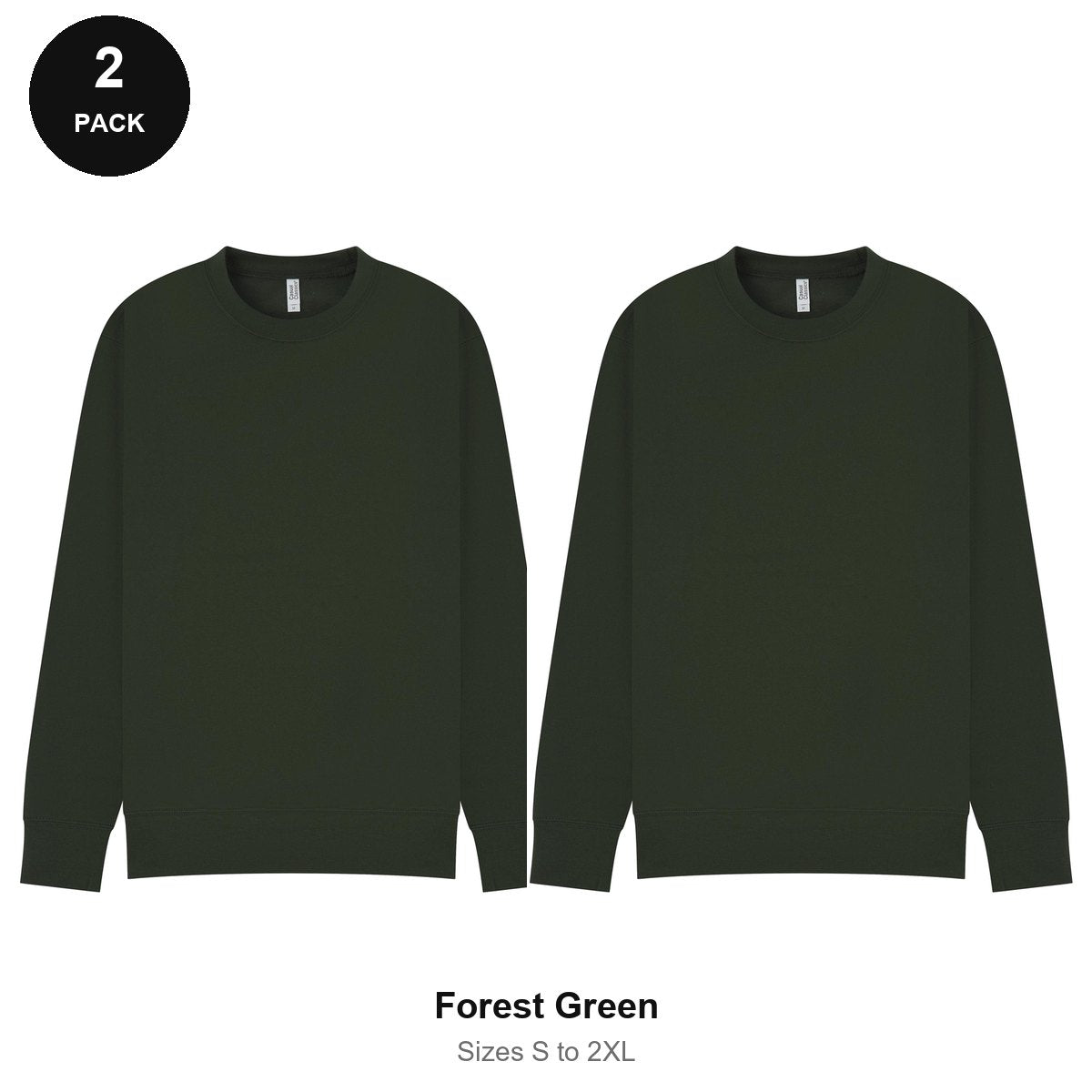 Mens Sweatshirts 2 Pack - 80% cotton / 20% polyester brushed-back fleece 280gsm, Sizes S-2XL - Forest Green