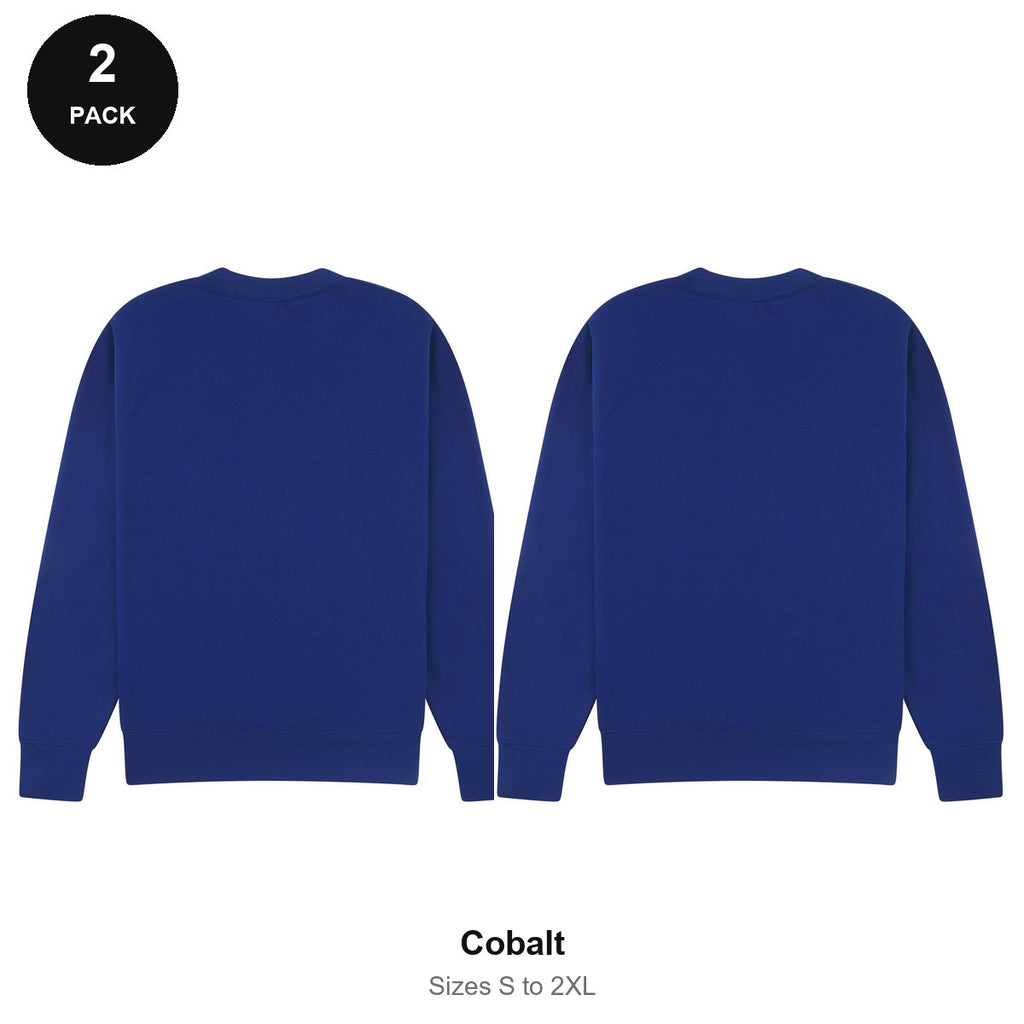 Mens Sweatshirts 2 Pack - 80% cotton / 20% polyester brushed-back fleece 280gsm, Sizes S-2XL - Cobalt