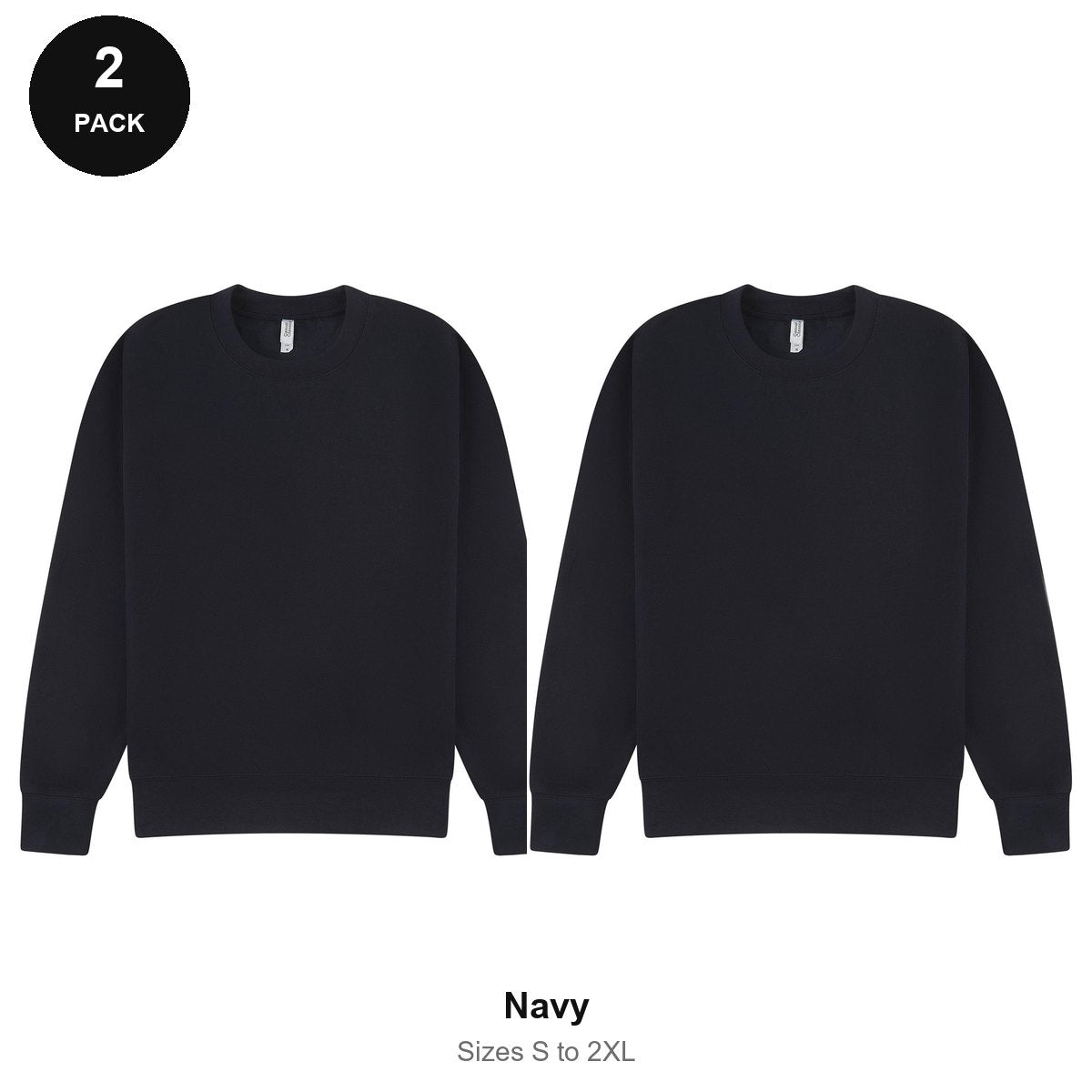 Mens Sweatshirts 2 Pack - 80% cotton / 20% polyester brushed-back fleece 280gsm, Sizes S-2XL - Navy