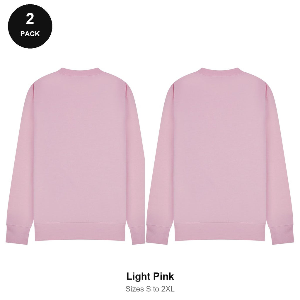 Mens Sweatshirts 2 Pack - 80% cotton / 20% polyester brushed-back fleece 280gsm, Sizes S-2XL - Light Pink