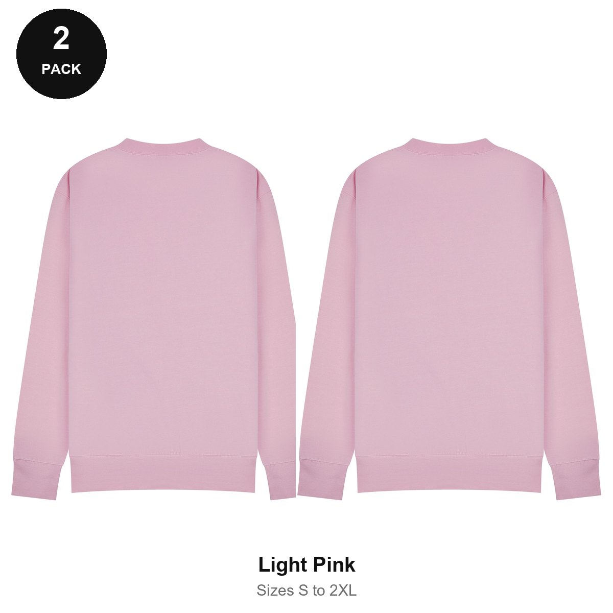 Mens Sweatshirts 2 Pack - 80% cotton / 20% polyester brushed-back fleece 280gsm, Sizes S-2XL - Light Pink