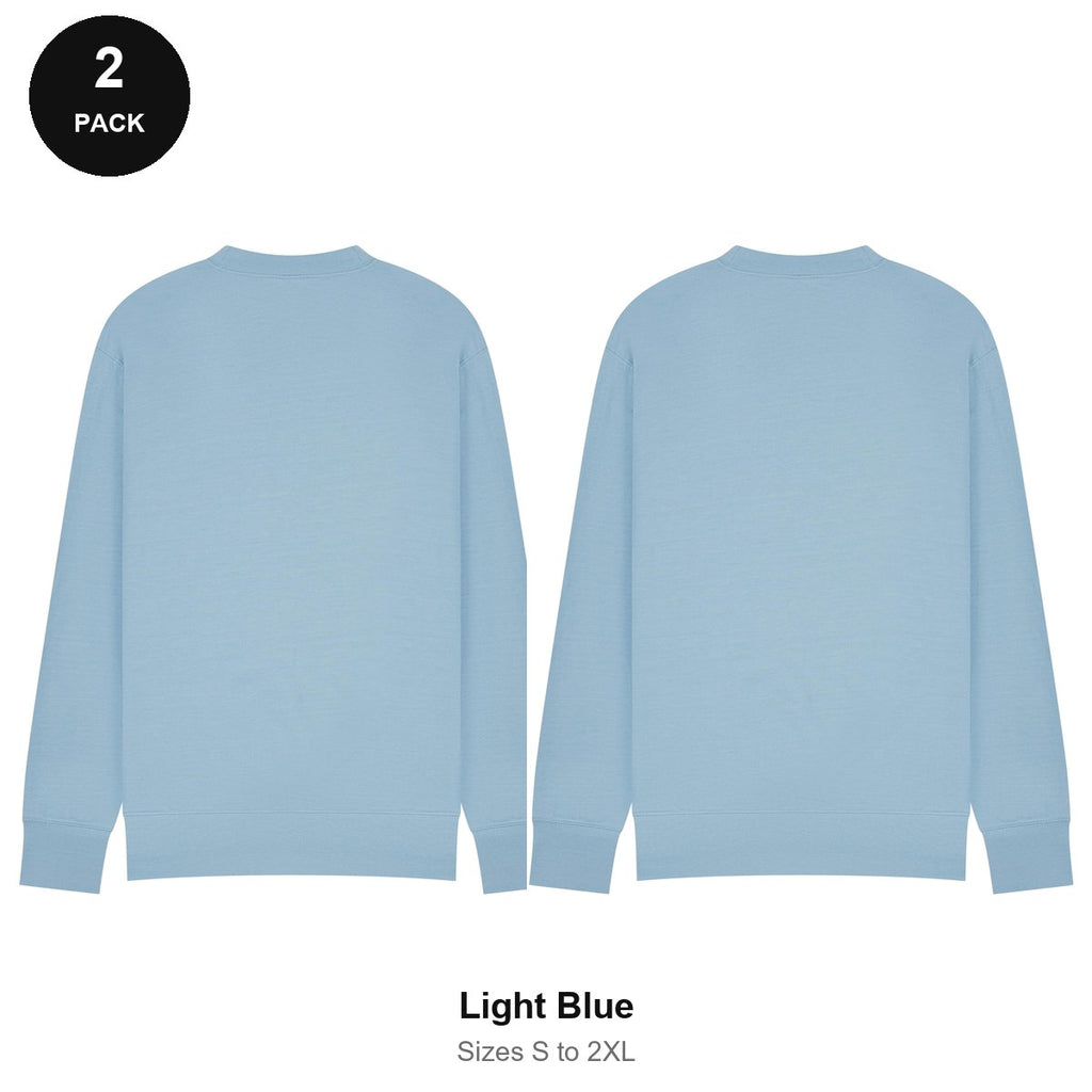 Mens Sweatshirts 2 Pack - 80% cotton / 20% polyester brushed-back fleece 280gsm, Sizes S-2XL - Light Blue
