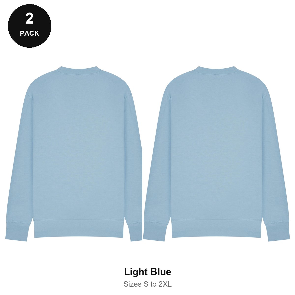 Mens Sweatshirts 2 Pack - 80% cotton / 20% polyester brushed-back fleece 280gsm, Sizes S-2XL - Light Blue
