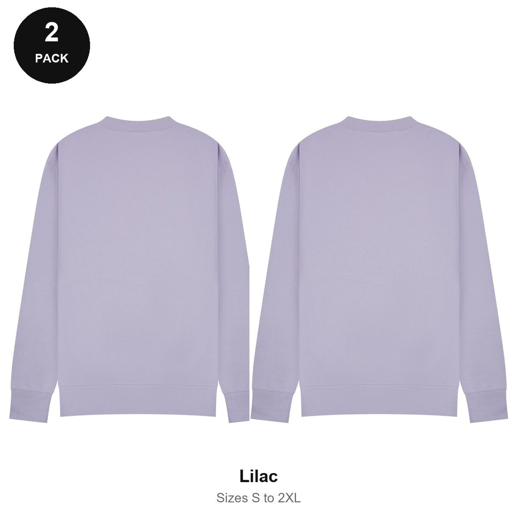 Mens Sweatshirts 2 Pack - 80% cotton / 20% polyester brushed-back fleece 280gsm, Sizes S-2XL - Lilac
