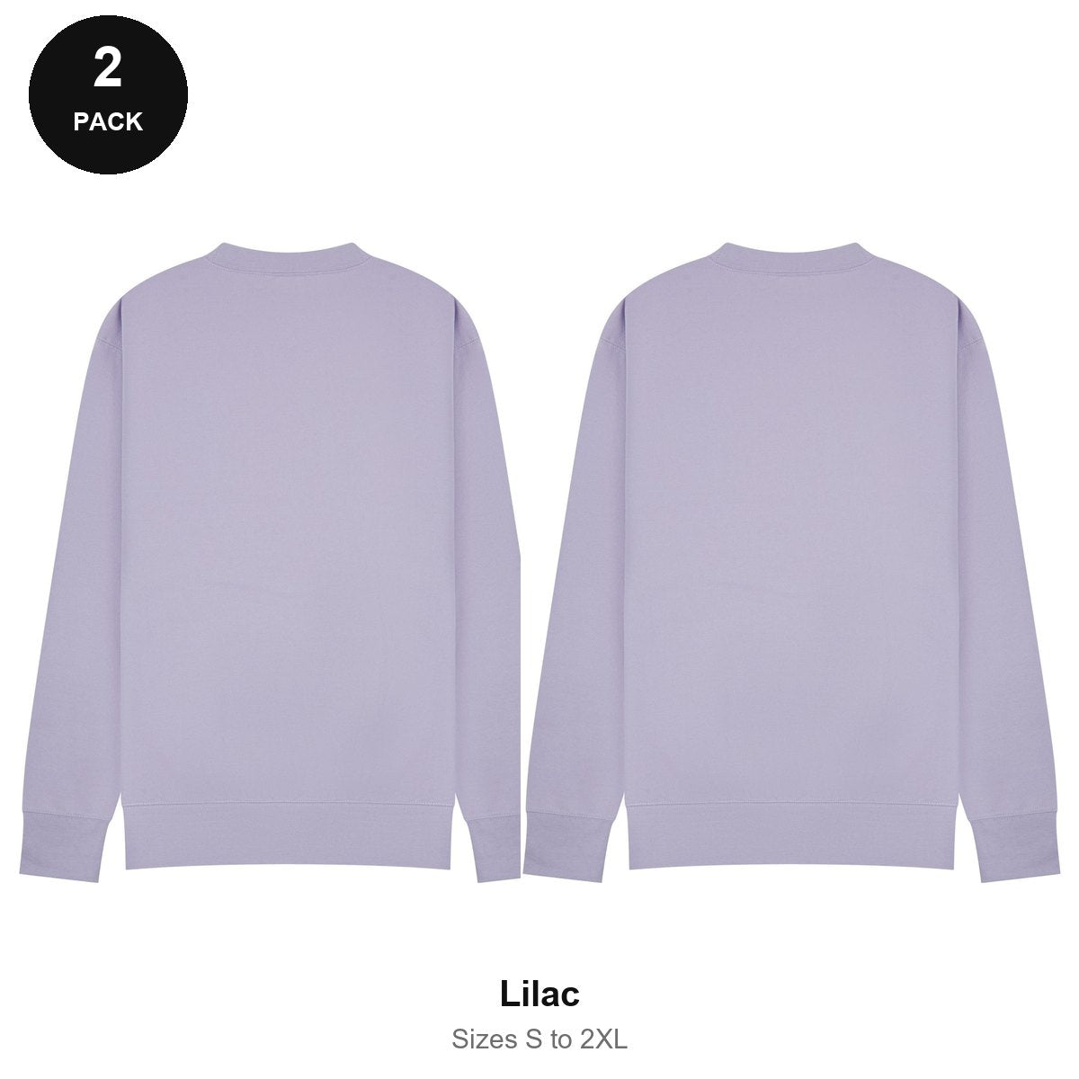 Mens Sweatshirts 2 Pack - 80% cotton / 20% polyester brushed-back fleece 280gsm, Sizes S-2XL - Lilac