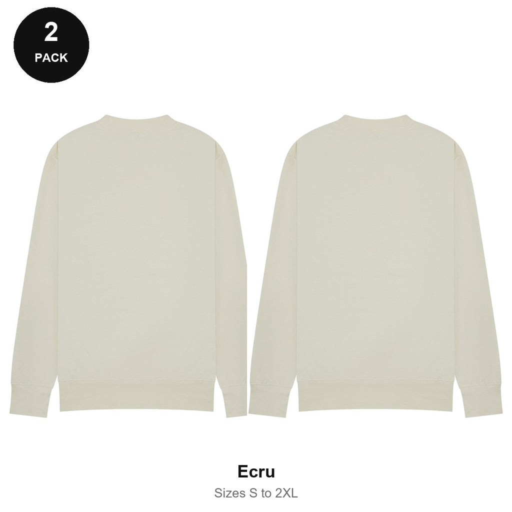 Mens Sweatshirts 2 Pack - 80% cotton / 20% polyester brushed-back fleece 280gsm, Sizes S-2XL - Ecru
