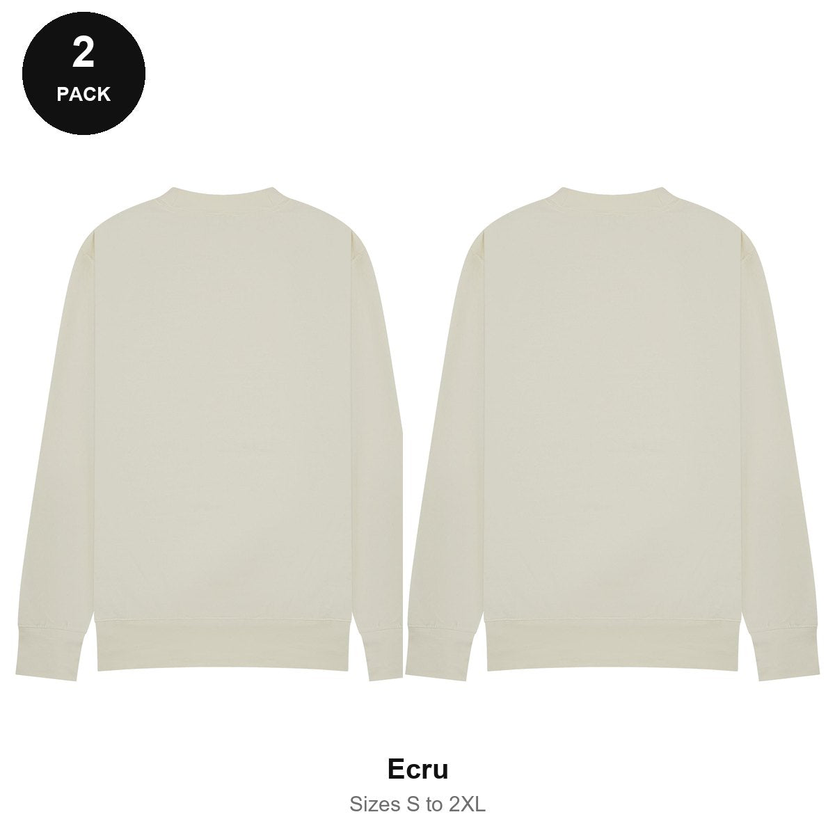 Mens Sweatshirts 2 Pack - 80% cotton / 20% polyester brushed-back fleece 280gsm, Sizes S-2XL - Ecru