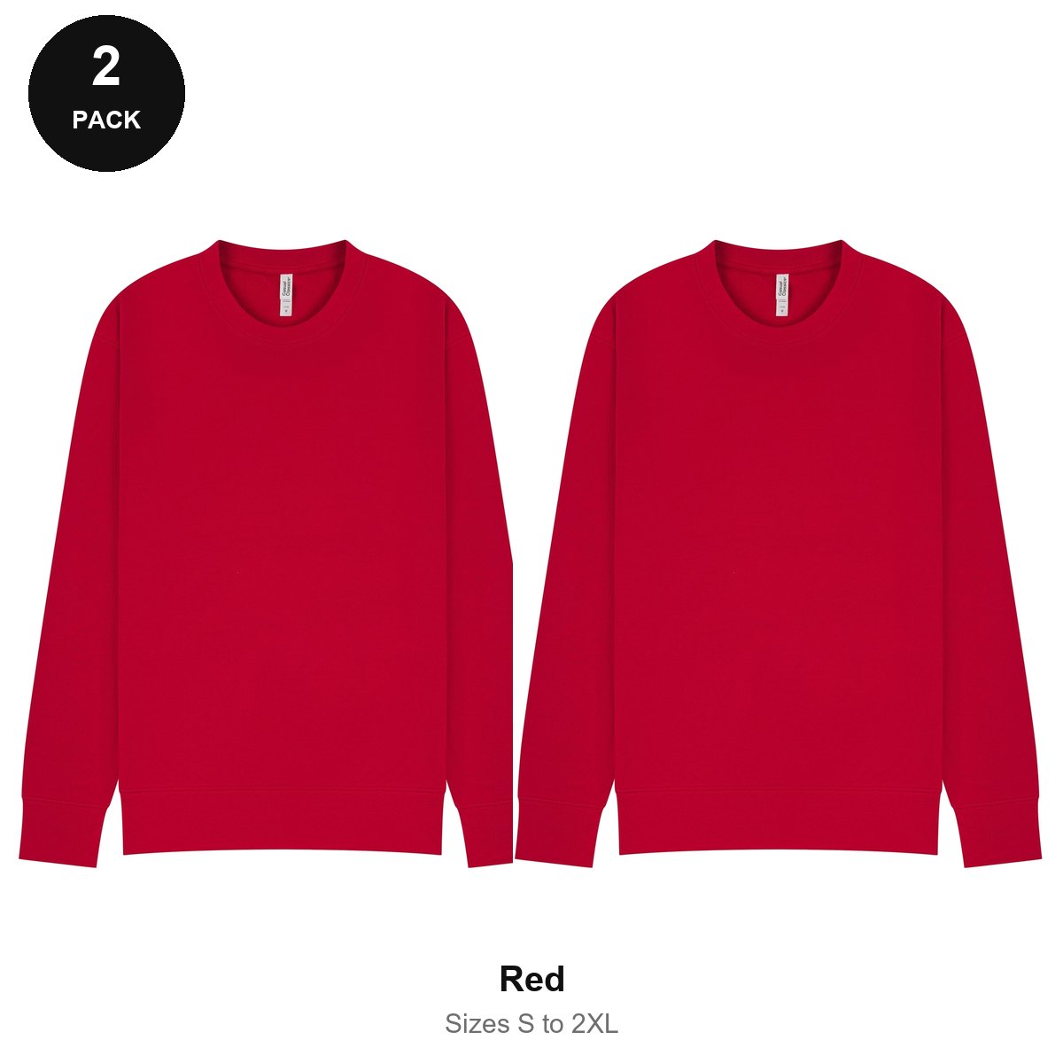 Mens Sweatshirts 2 Pack - 80% cotton / 20% polyester brushed-back fleece 280gsm, Sizes S-2XL - Red