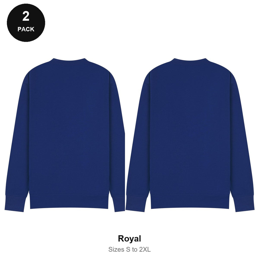 Mens Sweatshirts 2 Pack - 80% cotton / 20% polyester brushed-back fleece 280gsm, Sizes S-2XL - Royal