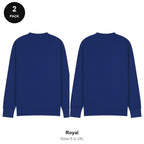 Mens Sweatshirts 2 Pack - 80% cotton / 20% polyester brushed-back fleece 280gsm, Sizes S-2XL - Royal