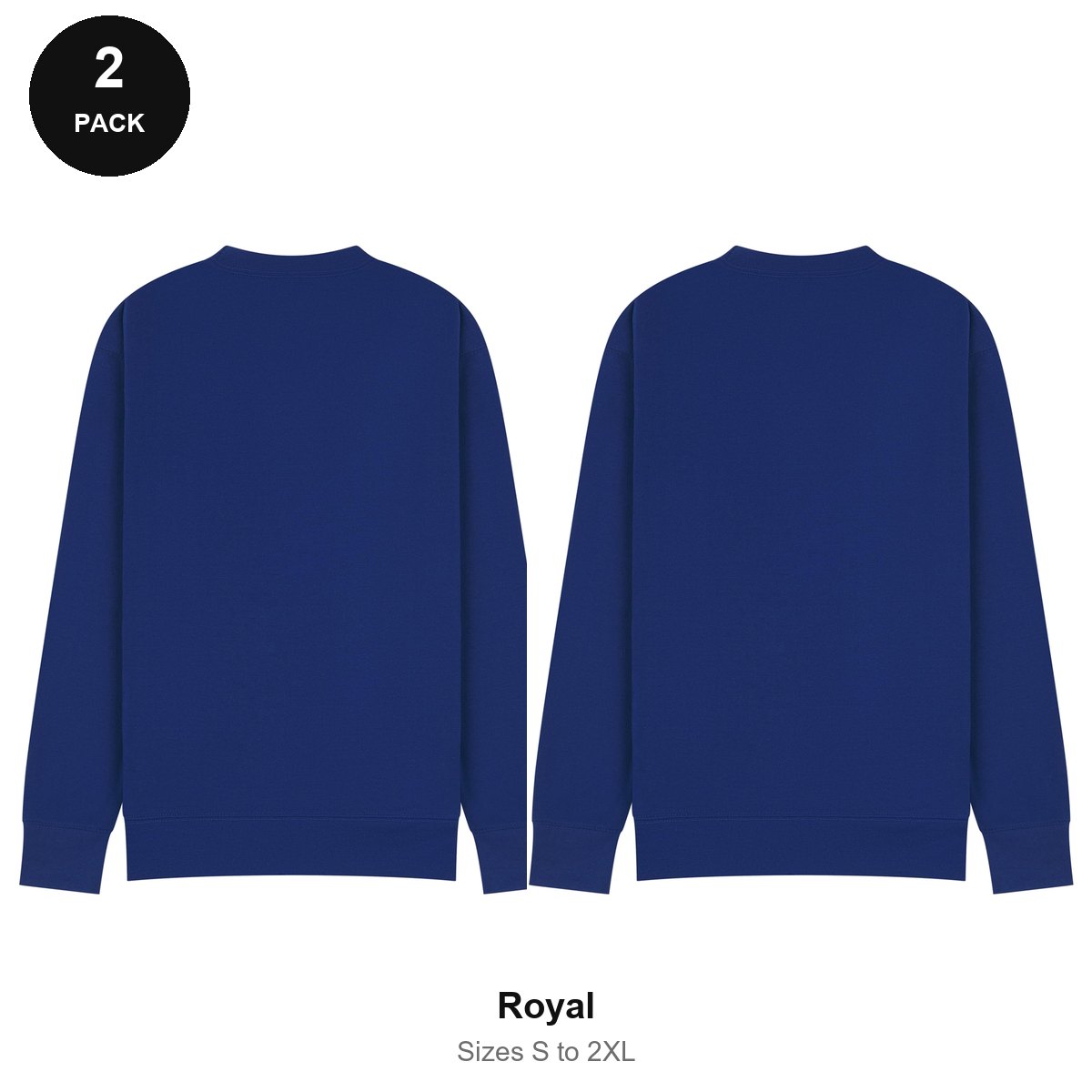 Mens Sweatshirts 2 Pack - 80% cotton / 20% polyester brushed-back fleece 280gsm, Sizes S-2XL - Royal