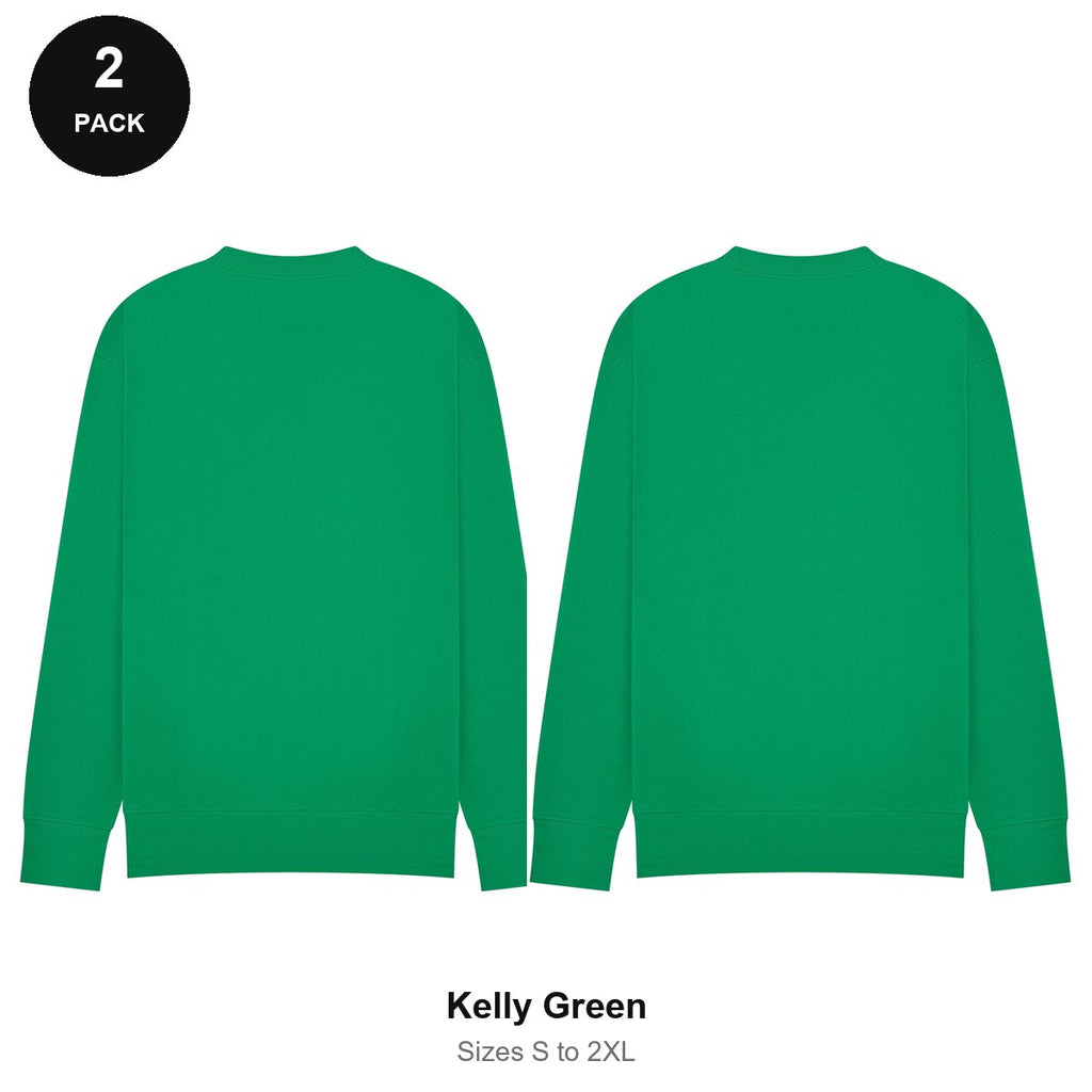 Mens Sweatshirts 2 Pack - 80% cotton / 20% polyester brushed-back fleece 280gsm, Sizes S-2XL - Kelly Green