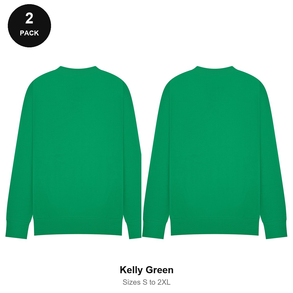 Mens Sweatshirts 2 Pack - 80% cotton / 20% polyester brushed-back fleece 280gsm, Sizes S-2XL - Kelly Green