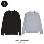 Mens Sweatshirts 2 Pack - 80% cotton / 20% polyester brushed-back fleece 280gsm, Sizes S-2XL - Black + Sport Grey