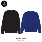 Mens Sweatshirts 2 Pack - 80% cotton / 20% polyester brushed-back fleece 280gsm, Sizes S-2XL - Black + Cobalt