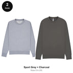 Mens Sweatshirts 2 Pack - 80% cotton / 20% polyester brushed-back fleece 280gsm, Sizes S-2XL - Sport Grey + Charcoal